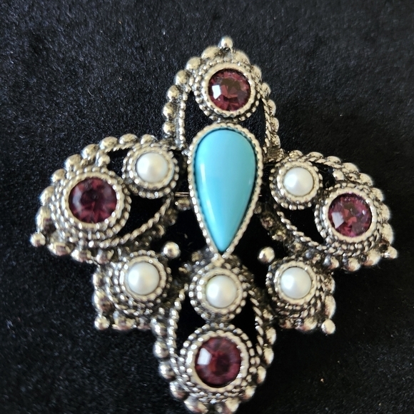 Sara coventry Silver and Turquoise Brooch/pendant - Picture 1 of 3